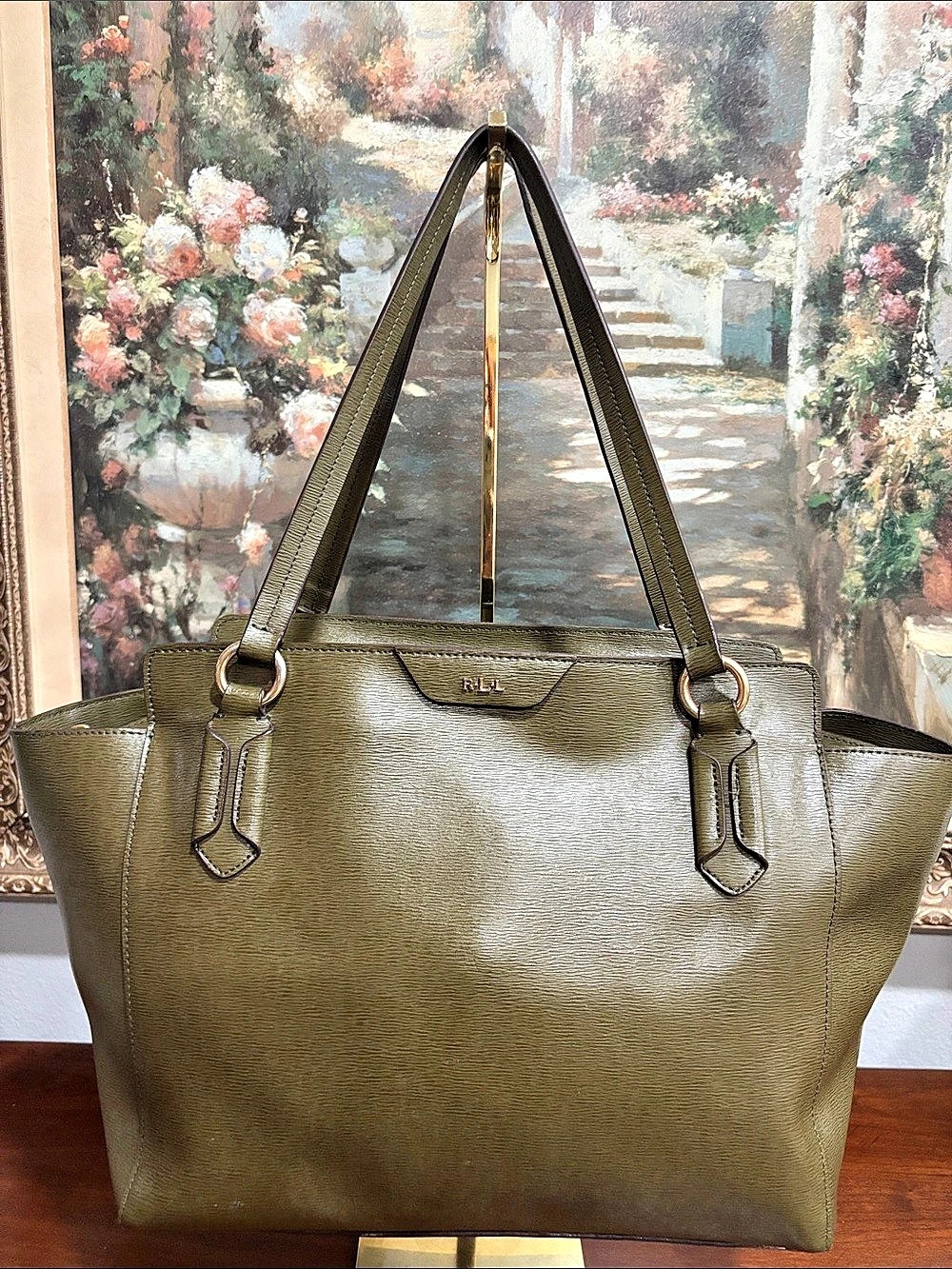 Lauren Ralph Lauren Green Leather Tote Bag